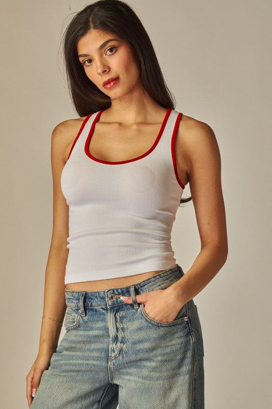 White-Red Seamless Tank