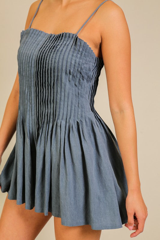 Blue Pleated Romper