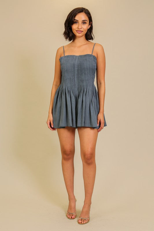 Blue Pleated Romper