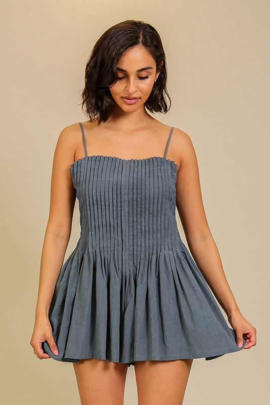 Blue Pleated Romper