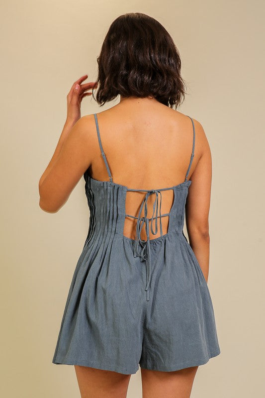 Blue Pleated Romper