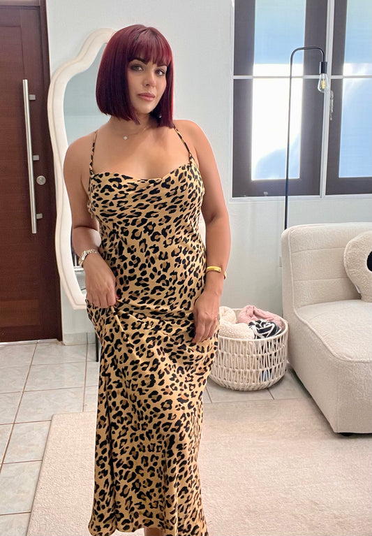 Satin Leopard Dress