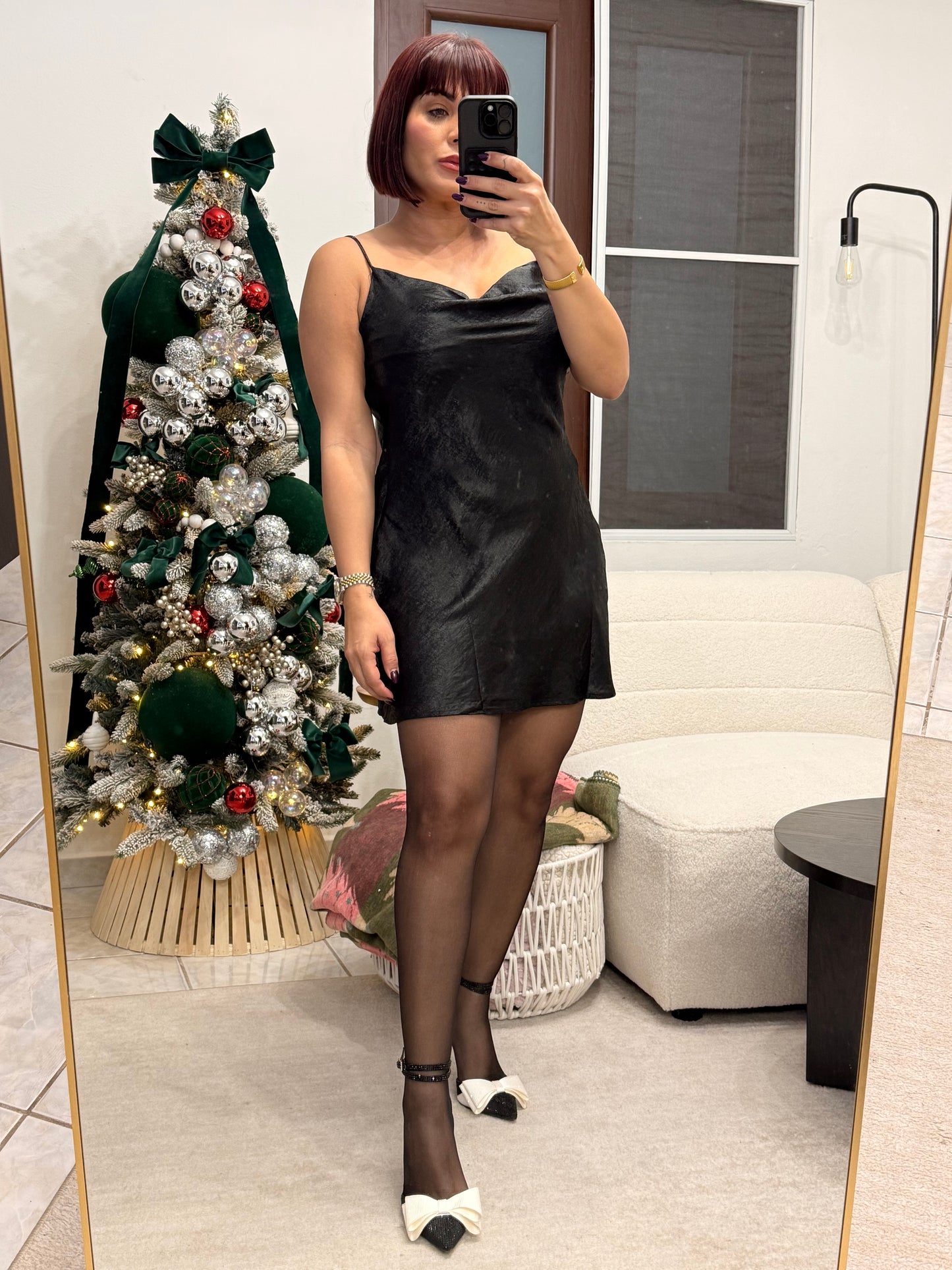 Metallic Slip Dress Black